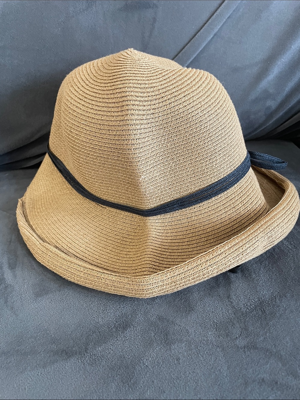 Lightweight Woven Straw Hat with Black Ribbon | Packable Sun Hat